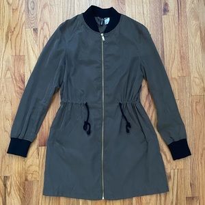 H&M Knee-Length Olive Bomber Jacket